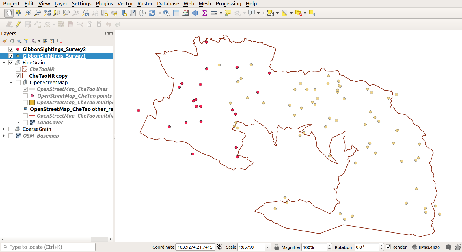 Sightings from second survey added to QGIS project