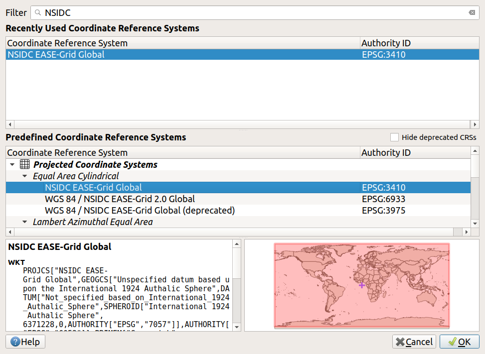 QGIS CRS selector