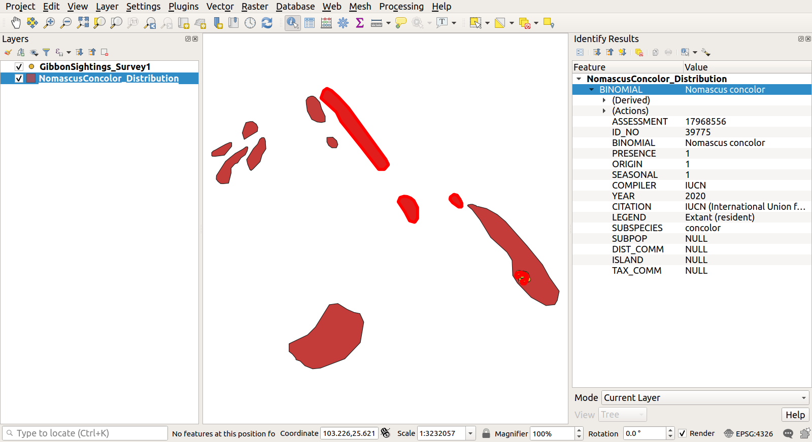 QGIS project with Identify results pane