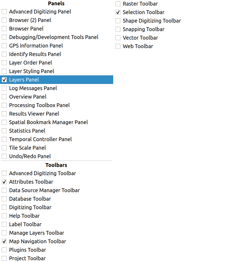 QGIS selecting toolbars