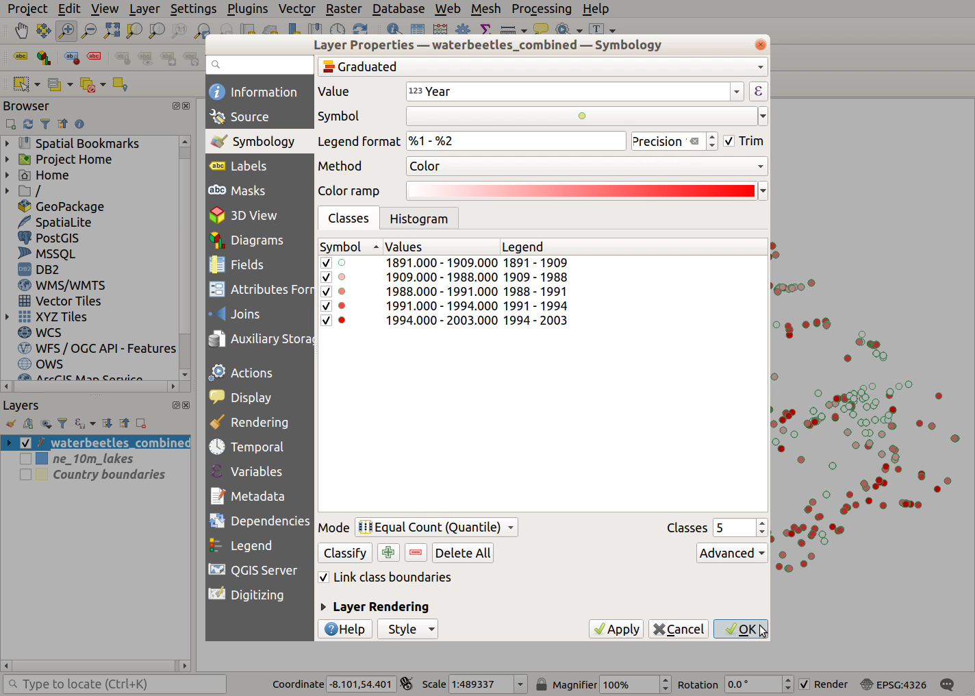 QGIS screenshot: Graduated vector symbols