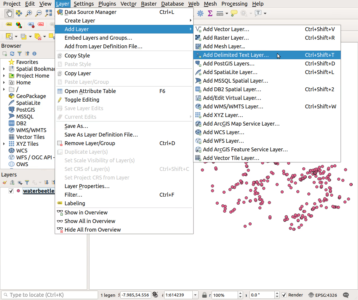 QGIS screenshot: Add delimited text layer