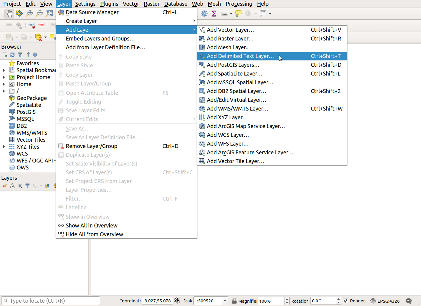 QGIS screenshot: Add delimited text layer