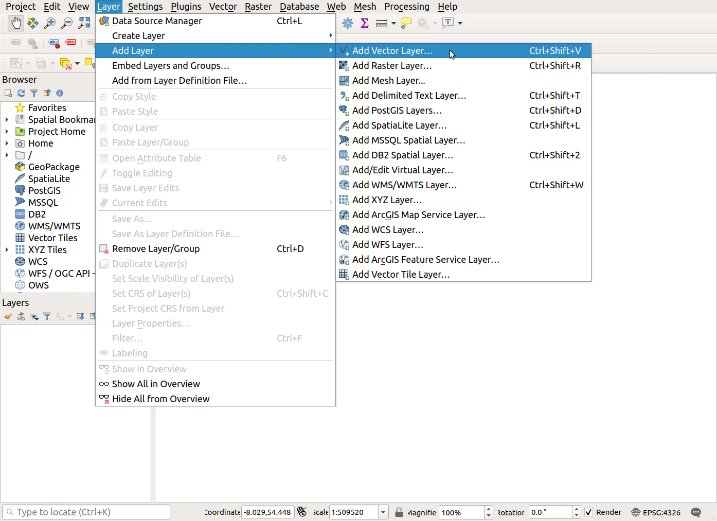 QGIS screenshot: Add vector layer