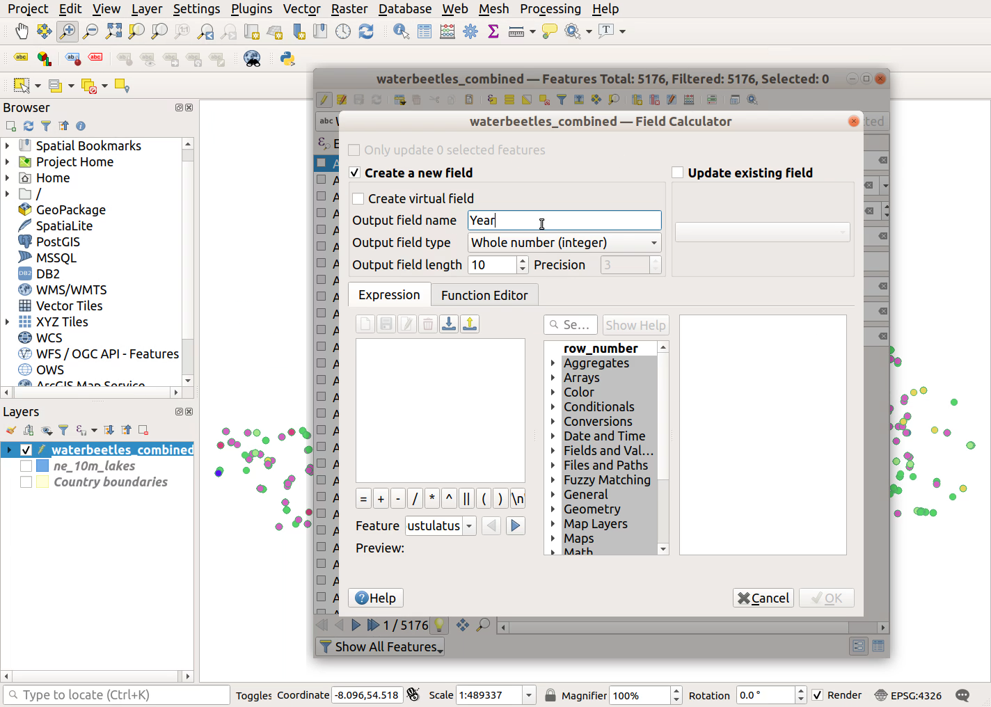 QGIS screenshot: Type field name