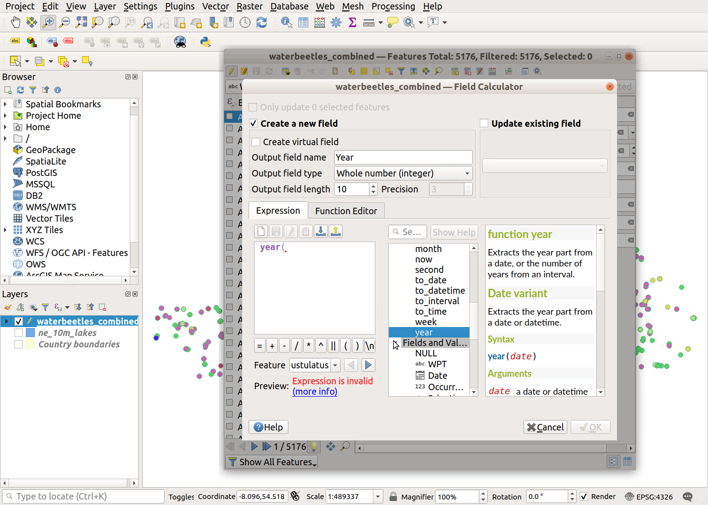 QGIS screenshot: Expand Fields and values