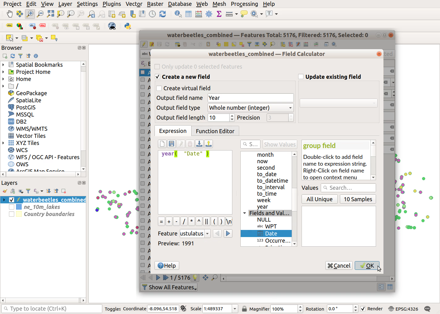 QGIS screenshot: Click OK