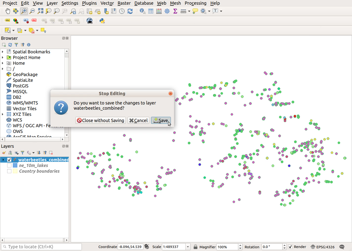 QGIS screenshot: Save edits