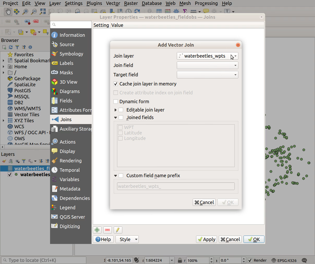 QGIS screenshot: Specify join layer