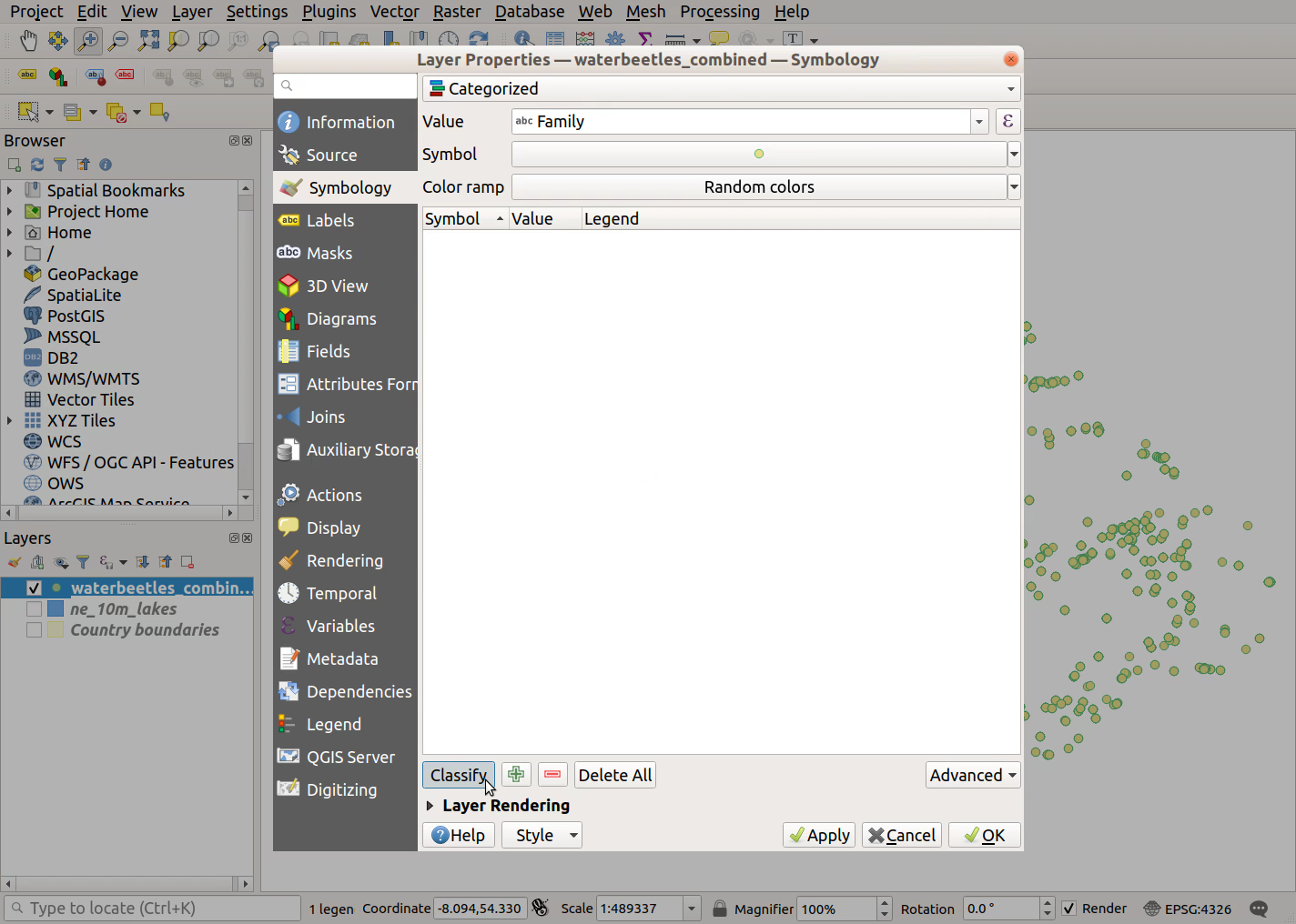 QGIS screenshot: Classify values