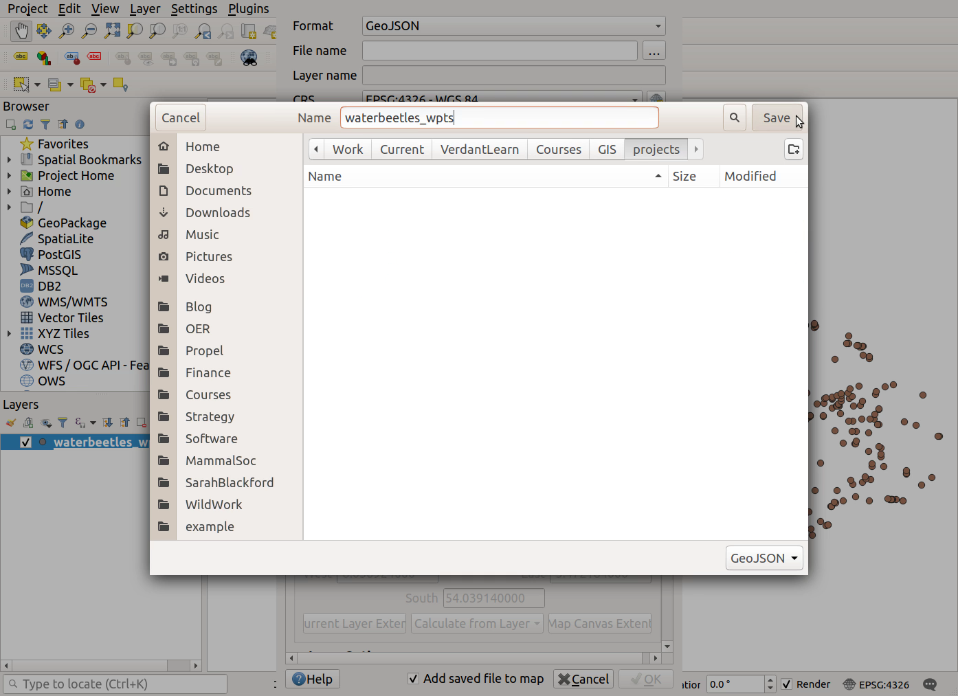 QGIS screenshot: Name your file